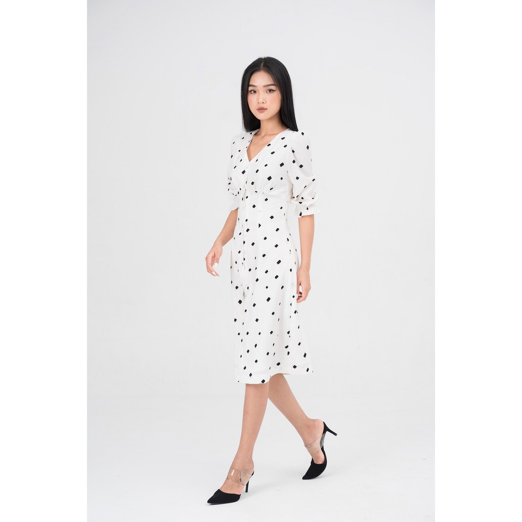 DE LEAH - Đầm ôm A tay lỡ nhún li ngực - Thời trang thiết kế