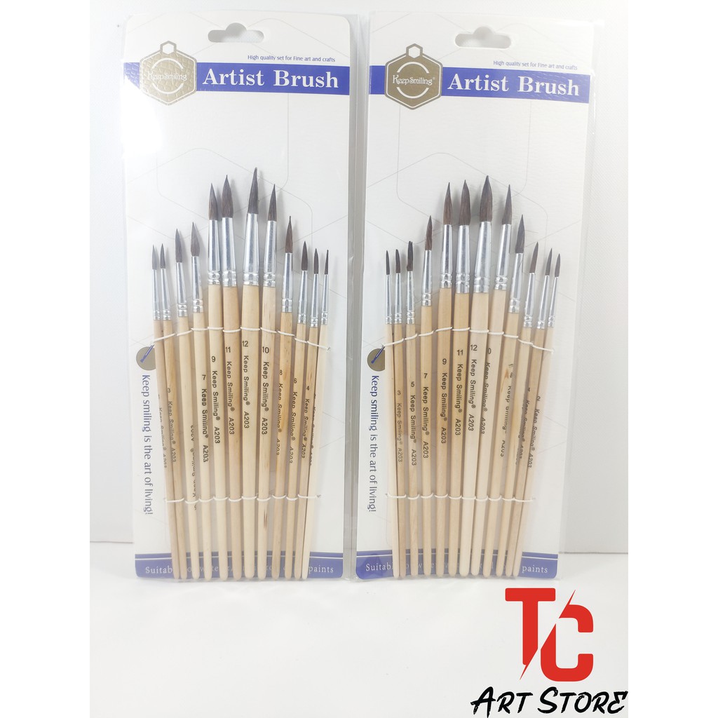 12 cây cọ đầu nhọn KEEP SMILLING Vẽ Acrylic, Sơn Dầu - TC Art Store