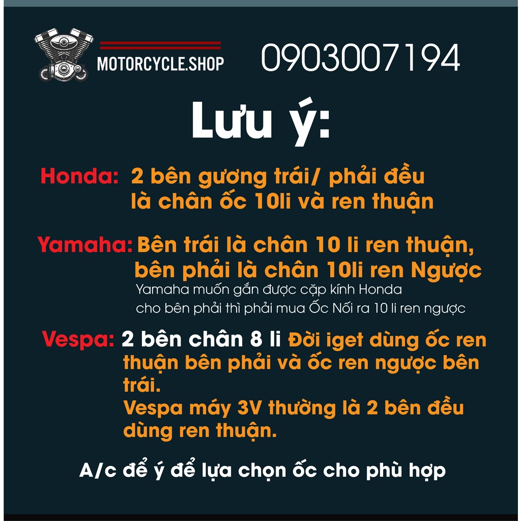 [Mã LIFEAUMAY giảm 10% tối đa 30k đơn 150k] Ốc Lục giác 10 ly - ren thuận/ ngược gắn chân gương (Giá 1 Ốc)