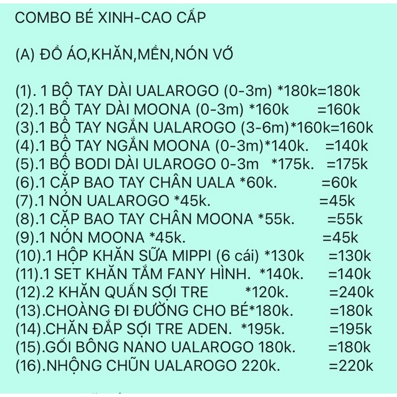 Combo bé trai hàng cao cấp-combo đi sinh đầy đủ-34 món