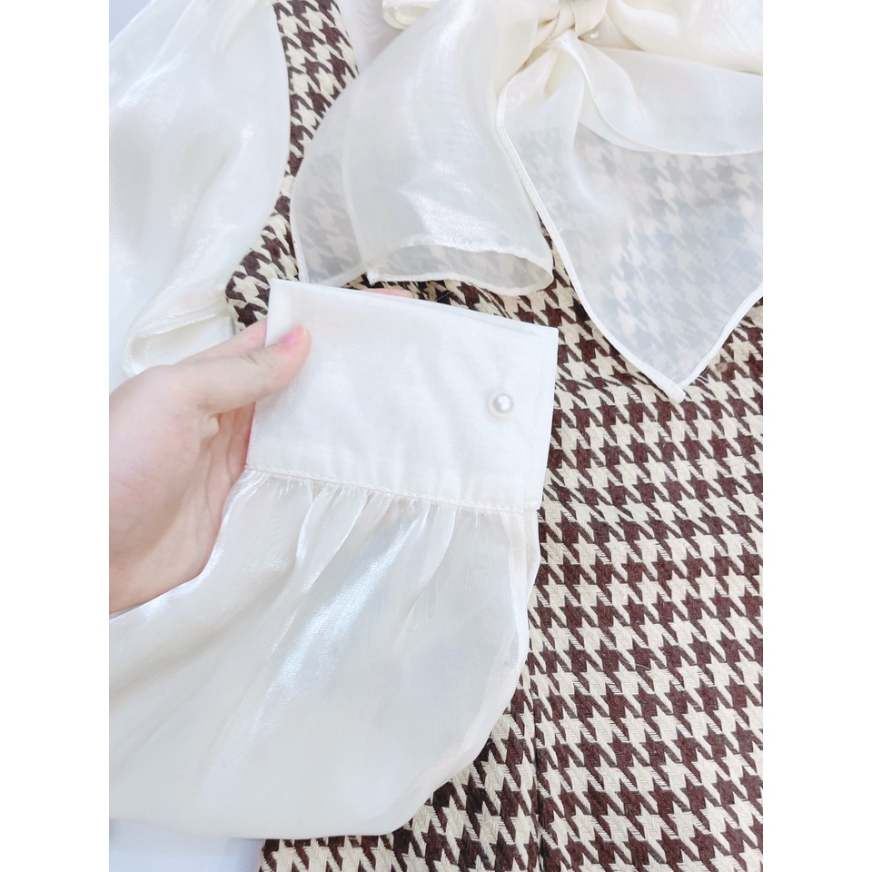 ĐẦM DẠ TWEED YẾM ÁO SƠ MI TRẮNG VÁY TIỂU THƯ