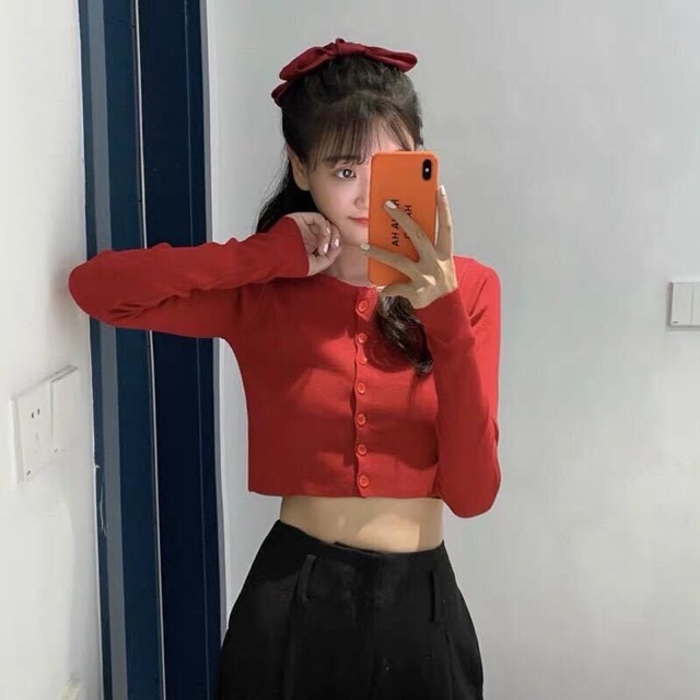 Áo Croptop Nút Trơn Tay Dài Ảnh Thật