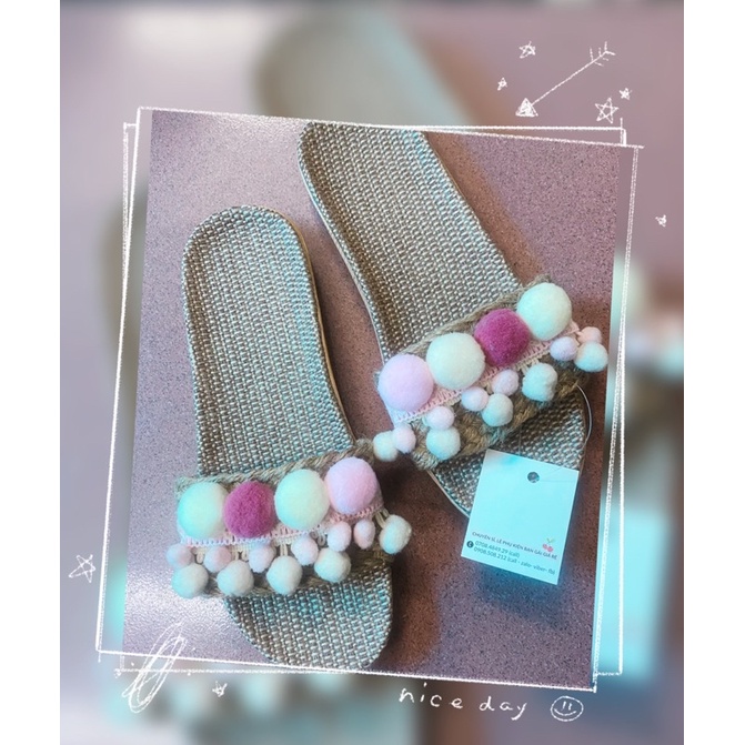 Dép cói đi biển tone hồng - xanh mint pastel ngọt ngào