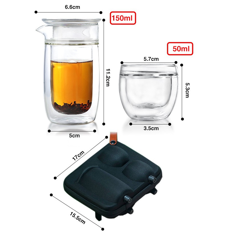 Bộ Bình Pha Trà JIMMEAL Thủy Tinh 2 Lớp Cách Nhiệt Cao Cấp Kèm Hộp Chống Sốc Thích Hợp Cho Văn Phòng, Du Lịch, Dã Ngoại