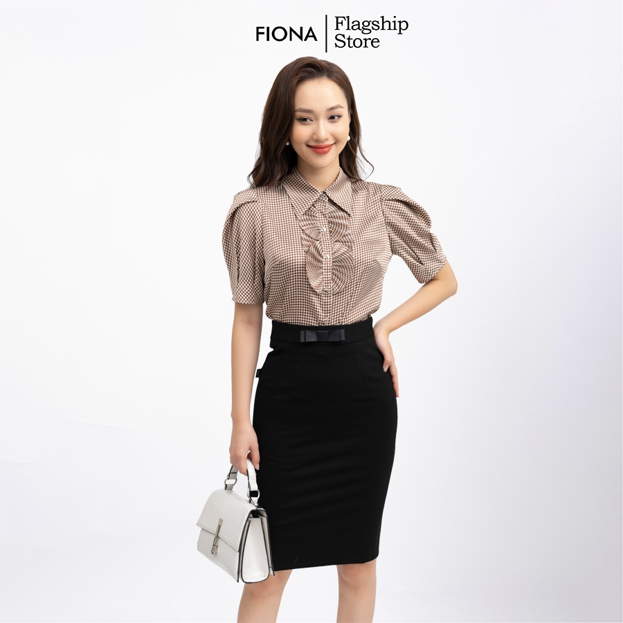 Áo sơ mi nữ FIONA dáng suông tay bồng áo sơ mi công sở thiết kế tay ngắn cổ đức nẹp áo dập nhăn trang trí F552172