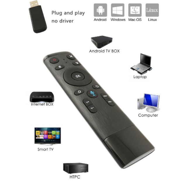 Remote smart tivi Q5 có tìm kiếm giọng nói, chuột bay không dây chuyên dụng cho Tivi/Laptop