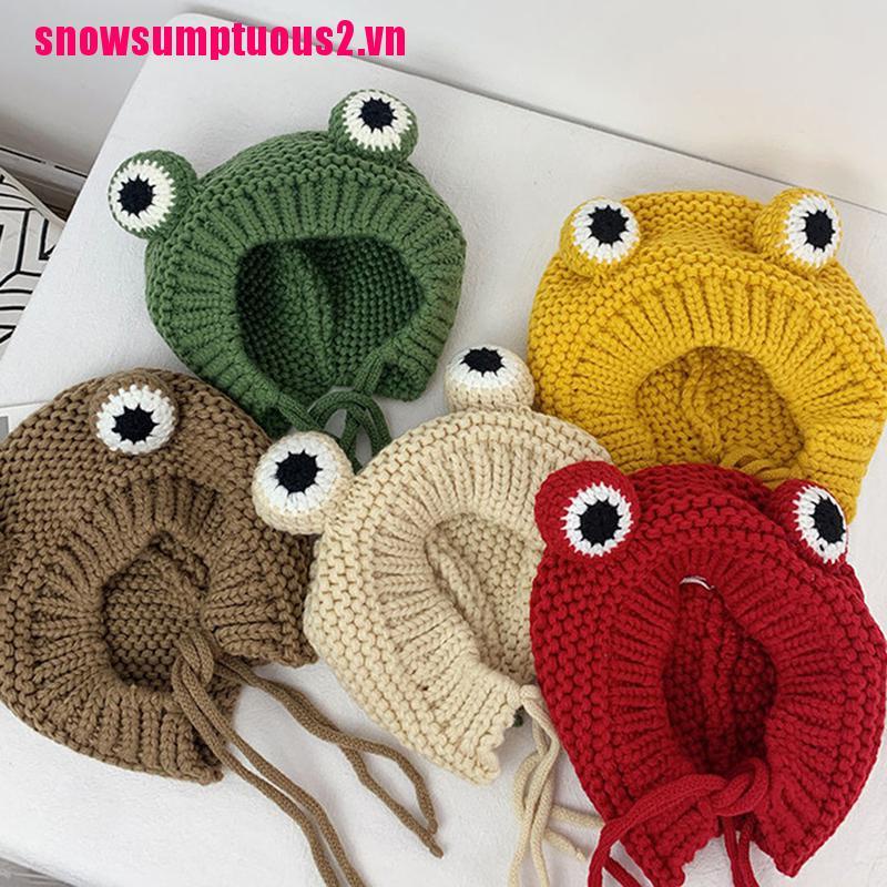 Mũ Len beanie Màu Trơn In Hình Ếch Hoạt Hình Giữ Ấm Mùa Đông