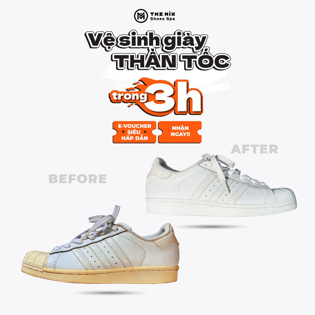 HCM [E-Voucher] Vệ Sinh Giặt Hấp 2 Đôi Sneaker, Giày Thể Thao, Tại The Mix