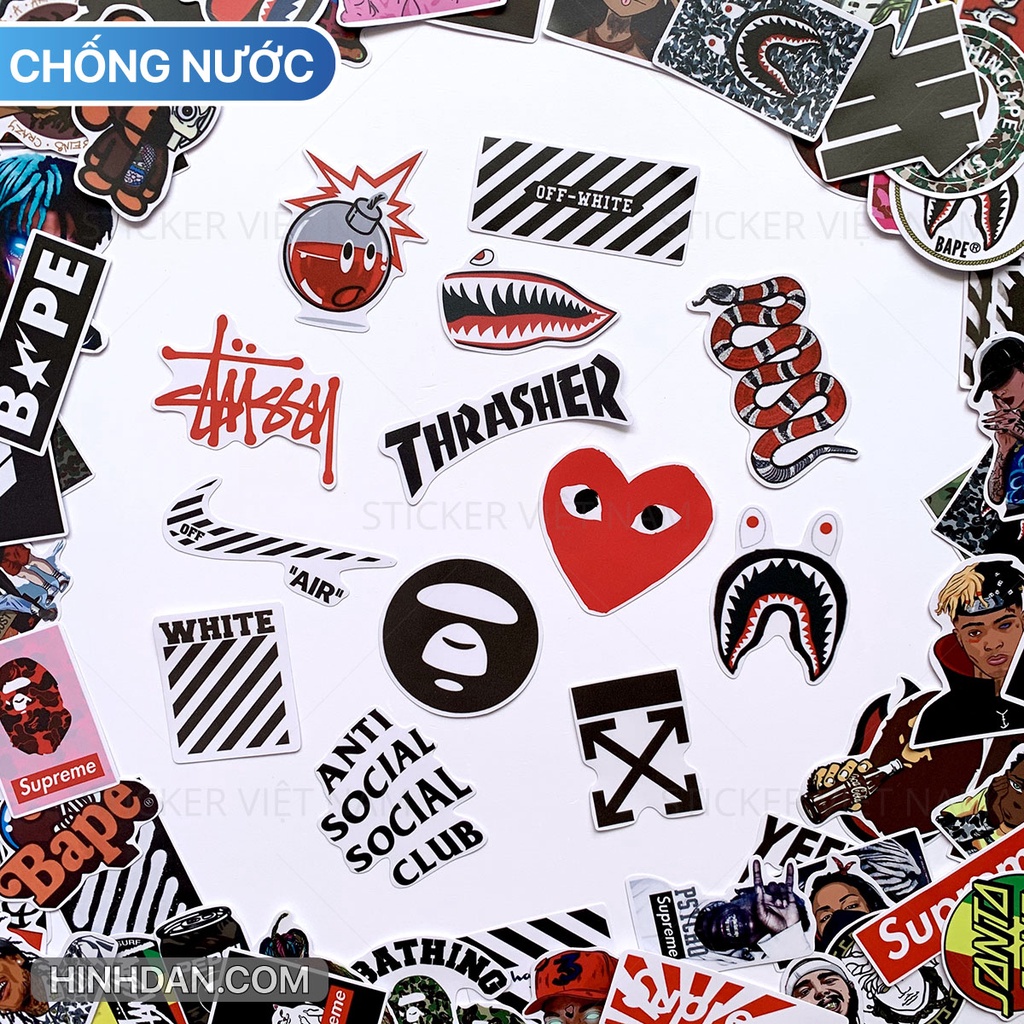 Sticker Bape Offwhite ngầu Chống Nước Trang Trí Va Li, Xe, Laptop, Nón Bảo Hiểm, máy tính, dán xe