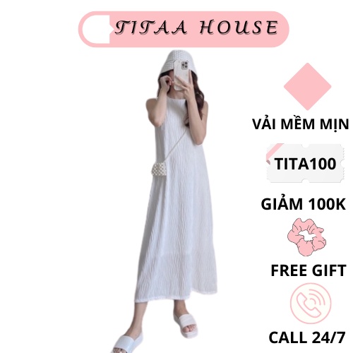 Đầm maxi ,váy ba lỗ khoét nách dáng suông sóng đi biển,dạo phố dự tiệc sang chảnh thanh lịch Titaa House