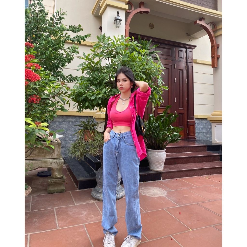 QUẦN BÒ ỐNG RỘNG LƯNG CAO SANMINHCHAU quần jeans ống rộng lưng cao, vải bò dày đẹp , không giãn ,dáng suông unisex QD4