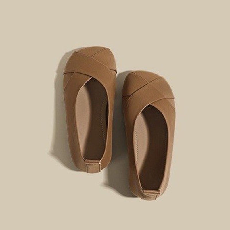 Giày búp bê IELGY bằng da mềm mũi tròn thời trang cho nữ