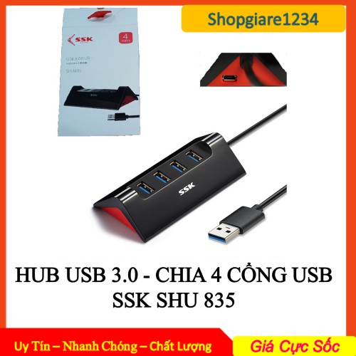 Hub chia 4 cổng USB 3.0 SSK SHU-835 . Chính Hãng 100% - Hỗ Trợ Chức Năng Như Hub Sạc (Đen)