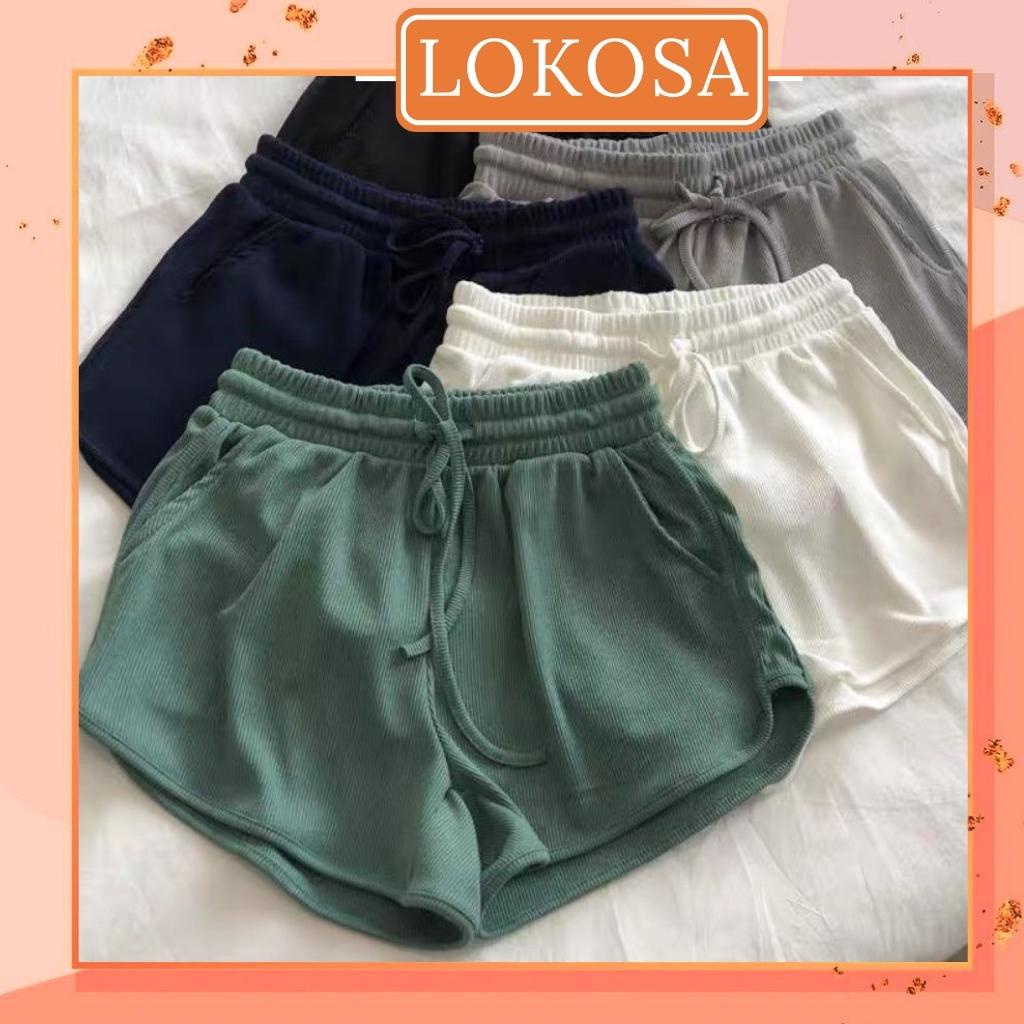Quần Short Thun Nữ LOKOSA Quần Đùi Ống Rộng Cạp Chun Phong Cách Ulzzang Unisex Trắng Đen QD001