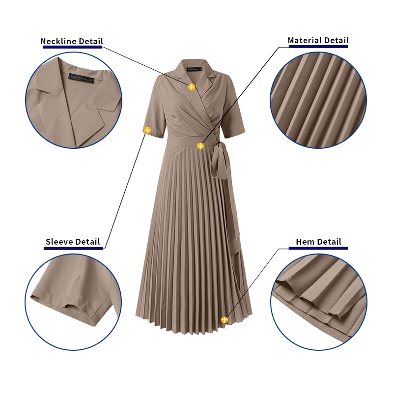 Đầm Zanzea dáng dài tay ngắn cổ bẻ thắt dây thời trang cho nữ