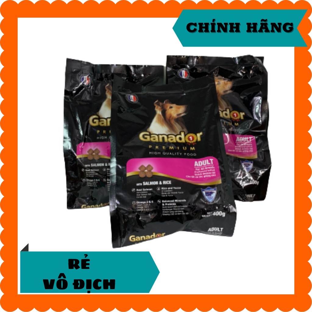 Combo 3 gói thức ăn hạt cho chó lớn Ganador Salmon 400gr
