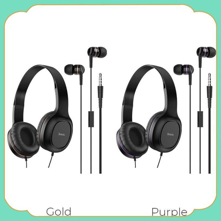 Tai nghe chụp tai W24 Hoco, Có dây 3.5 tặng kèm tai nghe nhét tai cho laptop pc