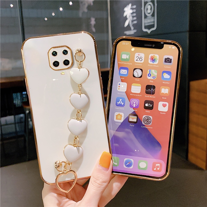 Ốp điện thoại mềm viền vuông hình trái tim sang trọng bảo vệ camera cho Xiaomi Redmi Note 9s Note 9 Pro Note 9 Pro Max