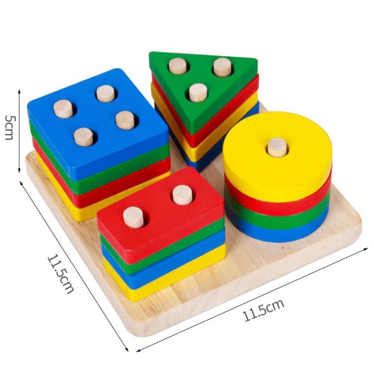 Sale Sale]Thả hình khối 4 cột trụ bằng gỗ, giáo cụ Montessori- Beosmart