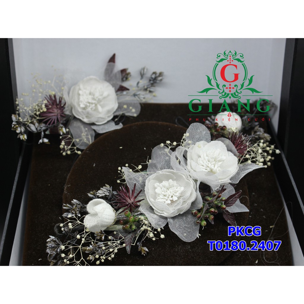 Cài tóc cô dâu hoa voan cỏ khô
