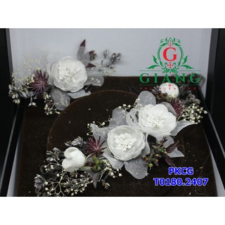 Cài tóc cô dâu hoa voan cỏ khô