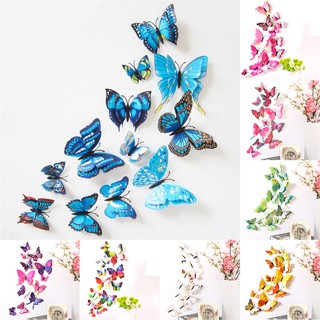 12 sticker PVC dán tường họa tiết hình con bướm 3D dùng trong trang trí phòng