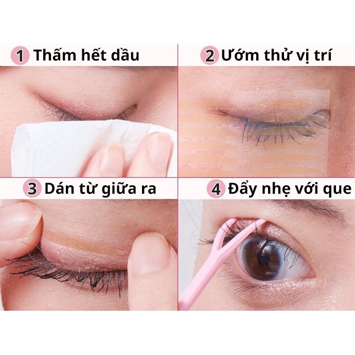 Kích mí lưới kèm keo và dụng cụ chính hãng gồm 3 kích cỡ chuyên dùng cho makeup KELI Xanh Hồng