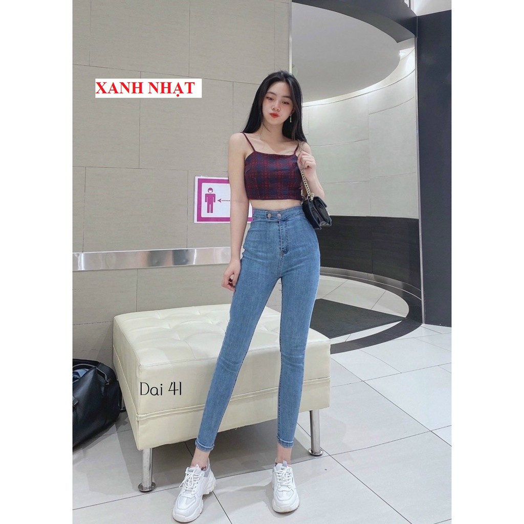 Quần Jean Nữ Lưng Cao Đai Trơn + 2 cúc gài ngang