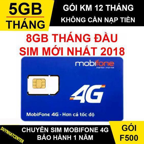 Sim 4G Mobi F500N 4Gb/Tháng - Miễn Phí 1 Năm Không Nạp Tiền