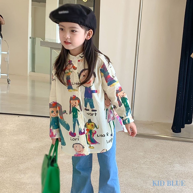 Áo Sơ Mi Cổ Đứng In Họa Tiết Graffiti Thời Trang Mùa Thu Cho Bé Gái