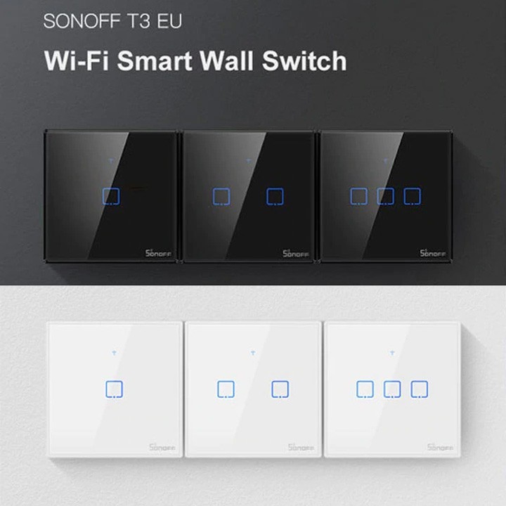 Công tắc wifi hình vuông cảm ứng âm tường thông minh Sonoff TX T2EU T3EU 1 2 3 Kênh