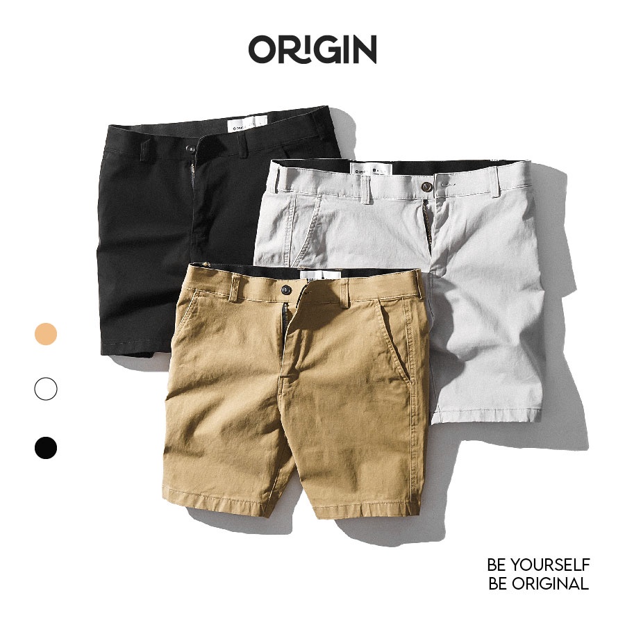 Quần Short Kaki Nam ORIGIN chất liệu co giãn, form rộng dài trên gối, họa tiết trơn basic trẻ trung năng động