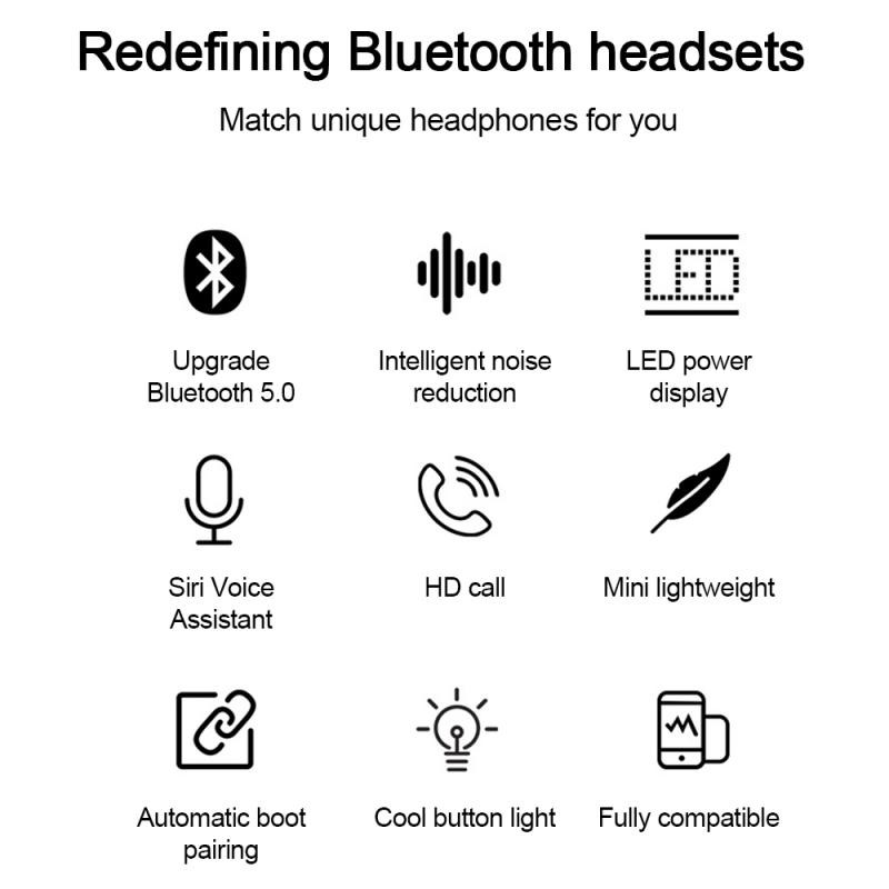 Tai Nghe Bluetooth Không Dây Tws 5.0 Cao Cấp Chống Thấm Nước Kèm Micro Tiện Dụng