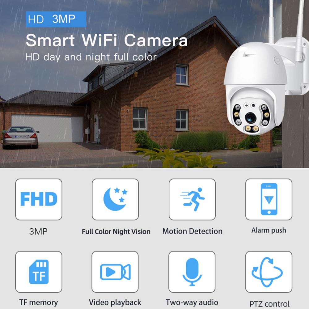 EVKVO - Tuya APP Smart Life 3MP PTZ CCTV IP Camera Wireless WIFI Outdoor CCTV Security Camera