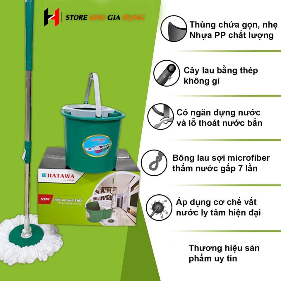 Chổi Lau Nhà Hatawa, Chổi Lau Nhà Thông Minh, Cây Lau Nhà Đầu Xoay 360 Độ Tiện Dụng