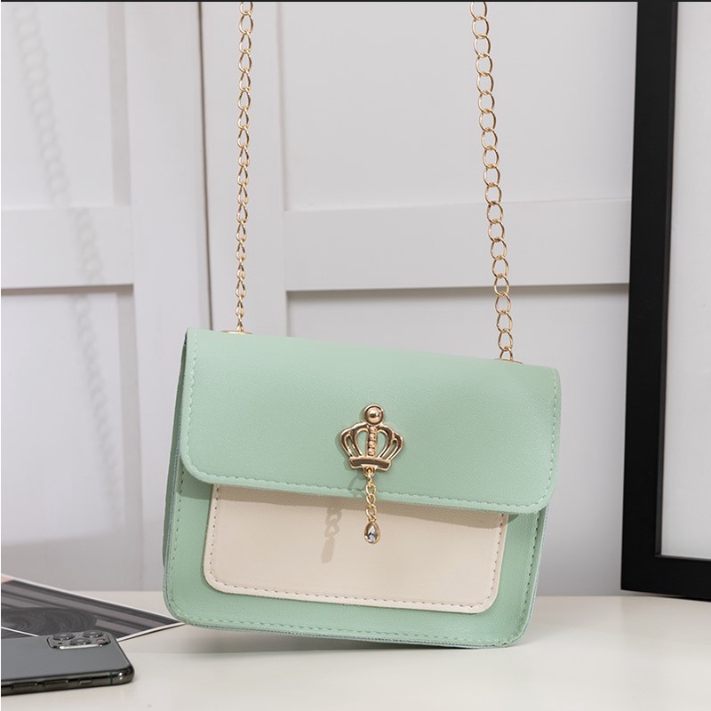 Túi xách nữ, túi xách đeo chéo dây xích khoá vương miện túi hộp 1 ngăn trẻ trung nhẹ nhàng