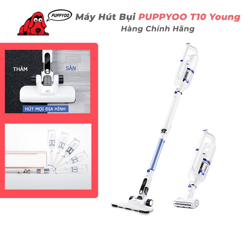 Máy hút bụi cầm tay không dây cao cấp Puppyoo T10 Young thiết kế Elbow Lực hút 17000Pa hàng chính hãng bảo hành 12 tháng