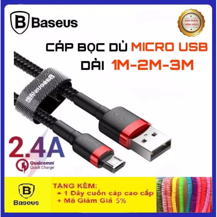 Dây Sạc Samsung💝Đảo Đầu + Truyền Dữ Liệu💝Cáp Sạc Baseus Cafule Micro USB - Dây Sạc Nhanh Quick Charge 3.0-2.4A