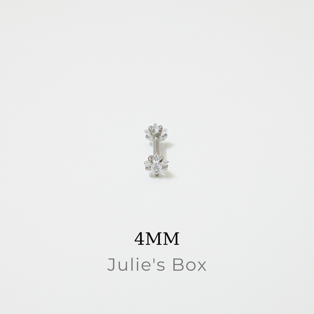 Khuyên Tai 2 Đầu Đá Ngôi Sao Màu Bạc Unisex Titanium Không Gỉ Không Ngứa Không Đen julies box 66