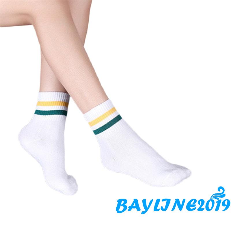 Vớ cotton ngắn thoáng khí họa tiết kẻ sọc phong cách thể thao thời trang cho nữ
