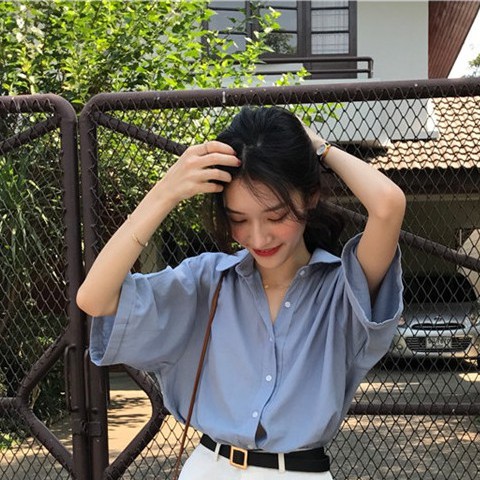 CCVN Áo Sơ Mi Tay Ngắn Màu Sắc Đơn Giản Thời Trang Dành Cho Nữ