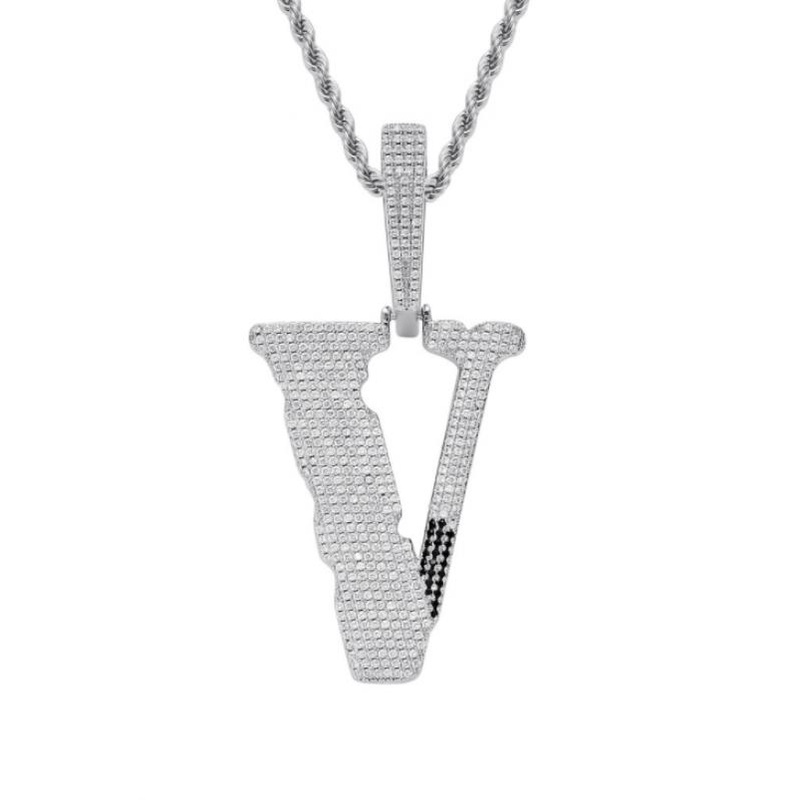 Dây Chuyền Mặt Chữ V Đính Đá Zircon Nhiều Màu Sắc Phong Cách Hip Hop