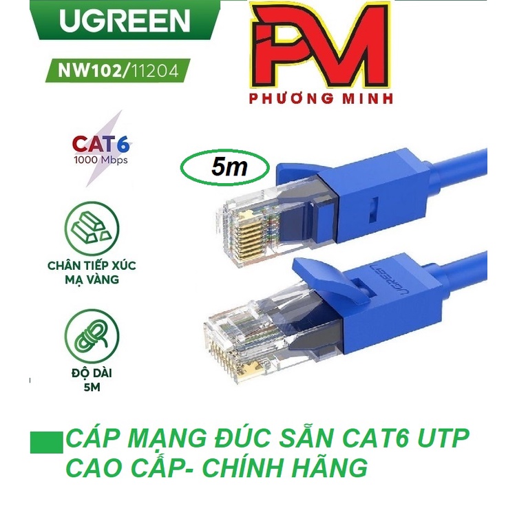 Dây mạng bấm sẵn 2 đầu Cat6 UTP Patch Cords dài 5M UGREEN NW102 11204 - Hàng chính hãng