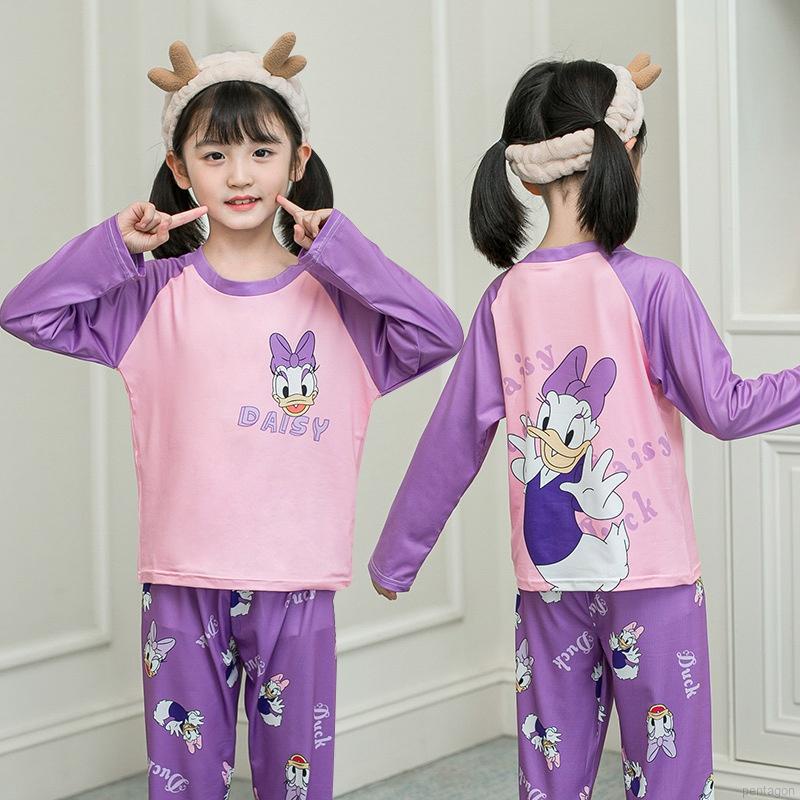 Bộ đồ ngủ tay dài in họa tiết hoạt hình dễ thương thời trang cho bé gái 2-7 tuổi