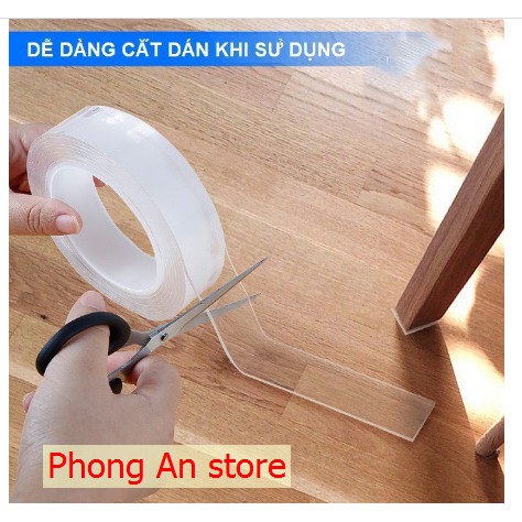 Cuộn băng keo nano 2 mặt trong suốt cao cấp chịu lực chịu nhiệt tốt