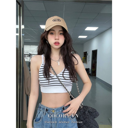 Cocory vn Áo Hai Dây Mỏng Co Giãn 5 Màu Gợi Cảm Cho Nữ