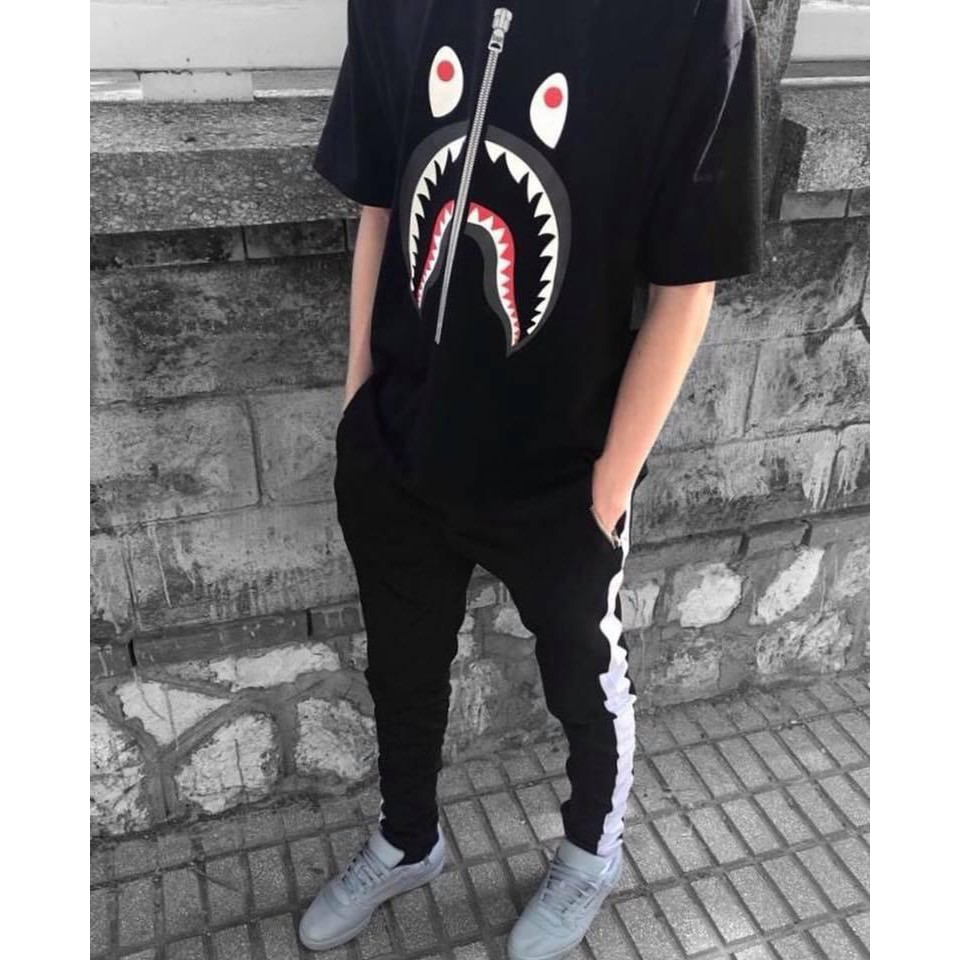 Áo thun Bape Shark Cá Mập Unisex - Tee BAPE ZIPPER Streetwear  - Áo phông Cá Mập