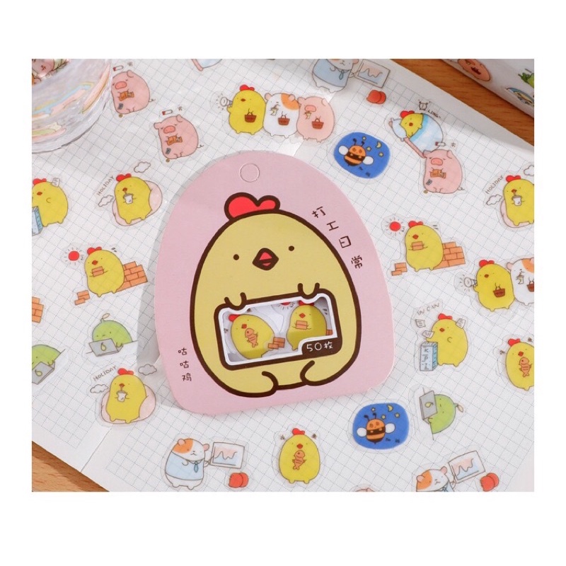 Túi 50 sticker hình dán con vật ngộ nghĩnh chống nước