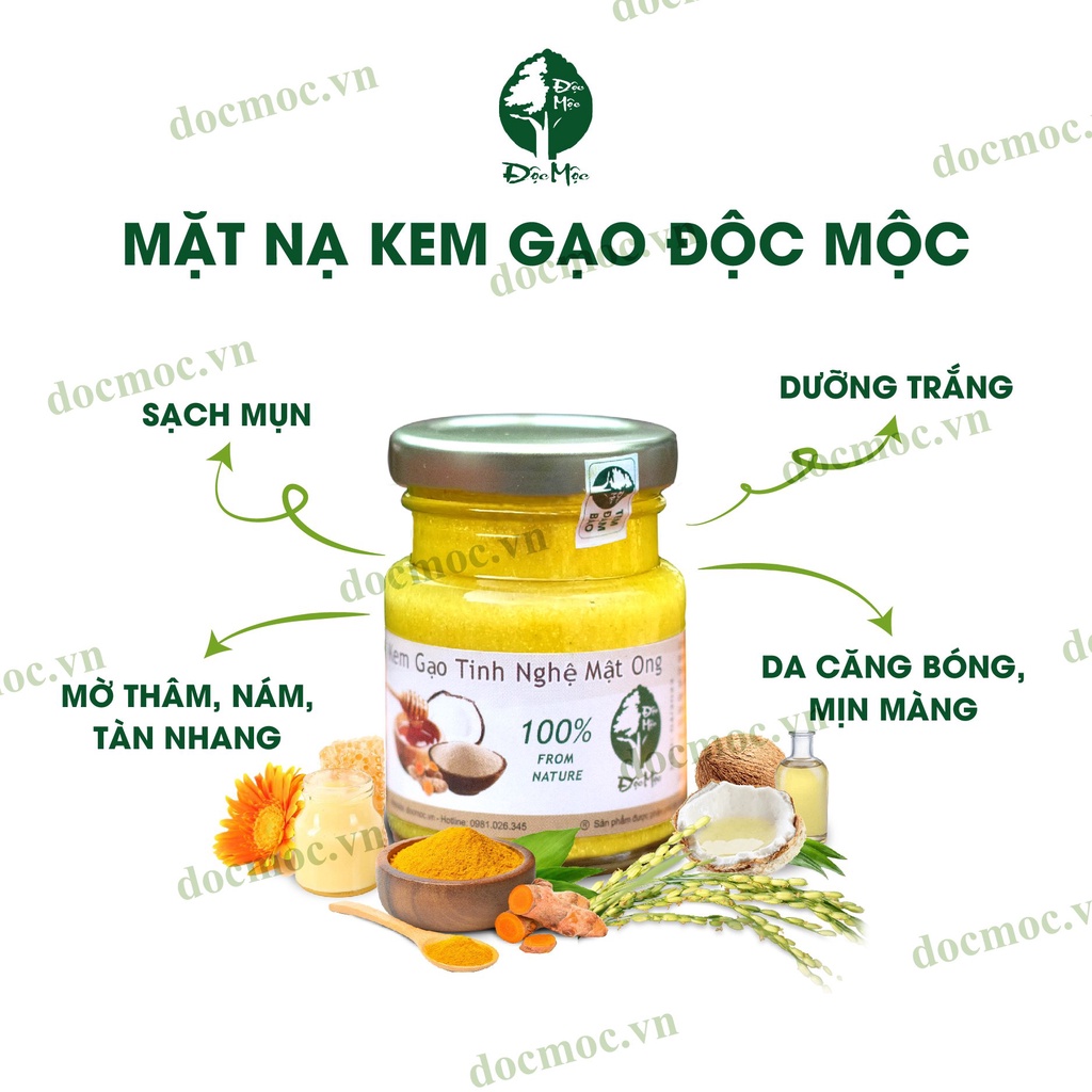Kem Gạo Tinh Nghệ Mật Ong Độc Mộc Chính Hãng - Dưỡng Ẩm, Sạch Mịn Lên Tông Trắng Hồng Rạng Rỡ Hộp 250gr