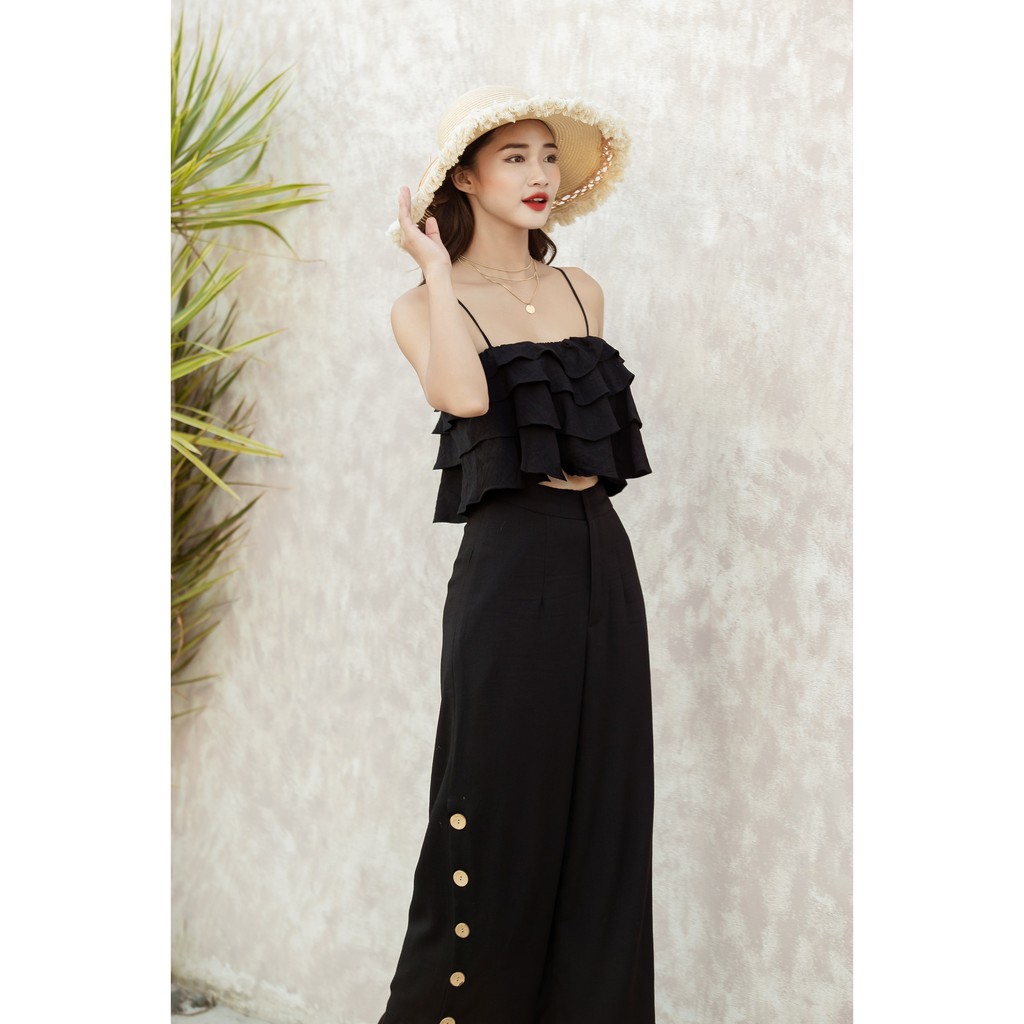 Áo Hai Dây Tầng Bèo Đen - HOO DESIGN
